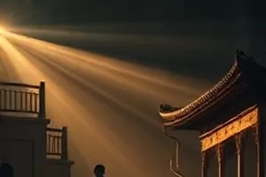 《雪山守夜人》海报:暴雪夜中亮着灯的观测小屋